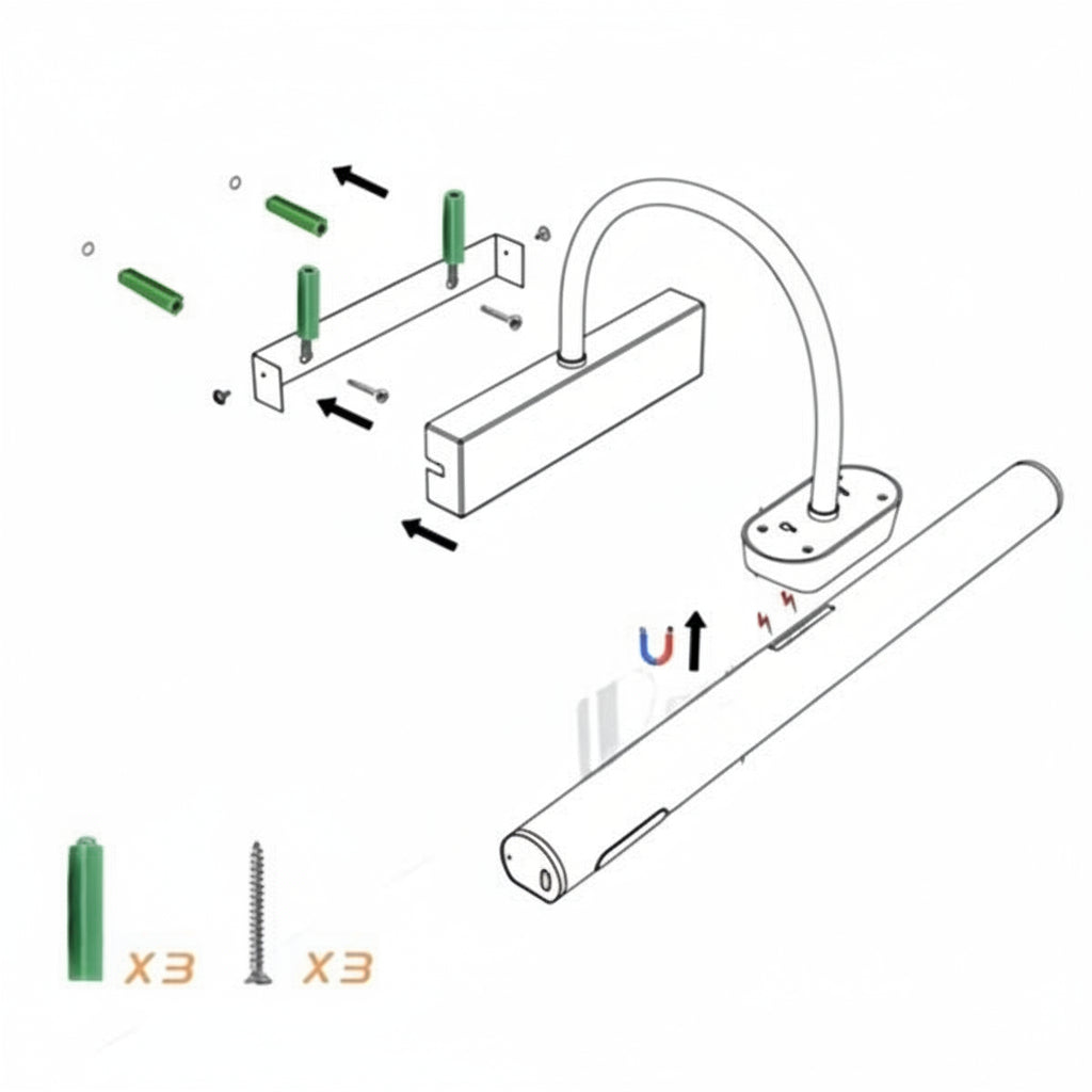 Arandela Recarregável Sem Fio Linear Iluminação Quadros E Espelhos