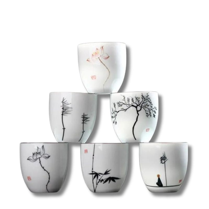 Tea Cups Tea Art - Hand Painted Porcelain 6pcs