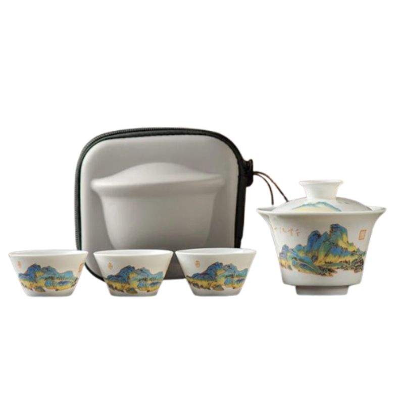 Conjunto de Chá Gaiwan 5 peças Cerâmica Chinesa