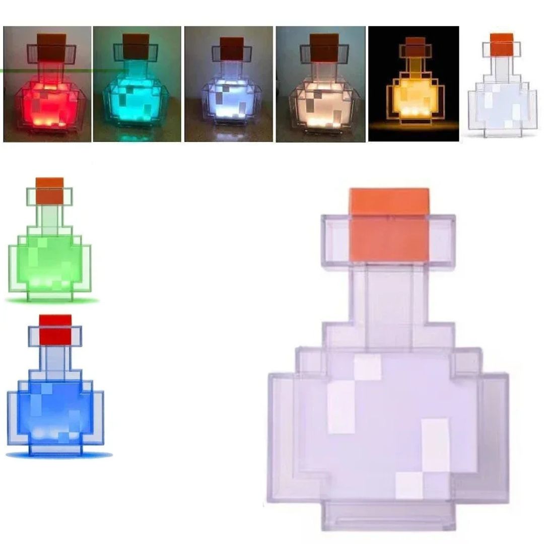 Luminárias Minecraft Recarregáveis – Cubo, Tocha ou Poção Mágica (LED, Sem Fio, 4 Cores)