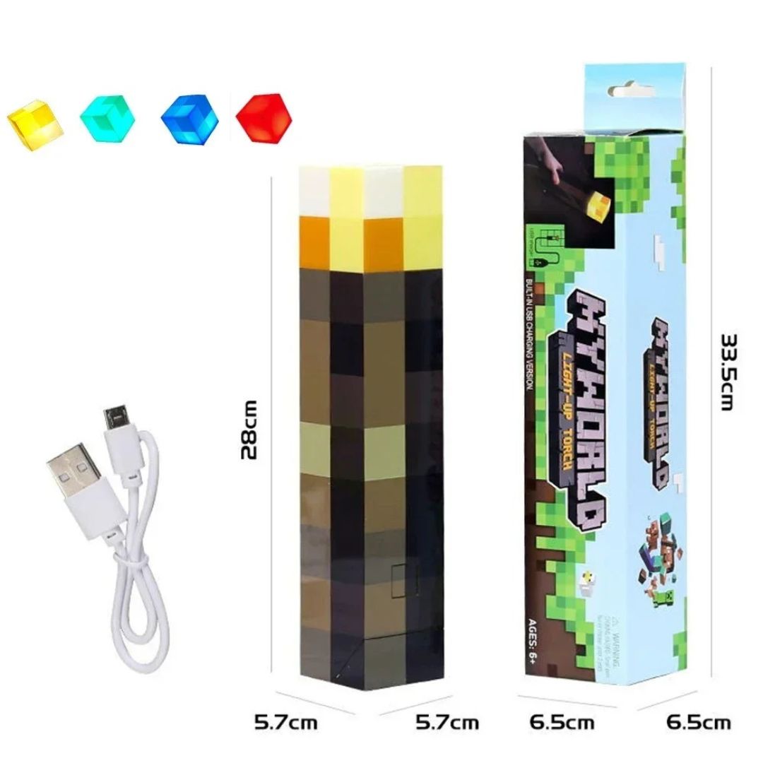 Luminárias Minecraft Recarregáveis – Cubo, Tocha ou Poção Mágica (LED, Sem Fio, 4 Cores)