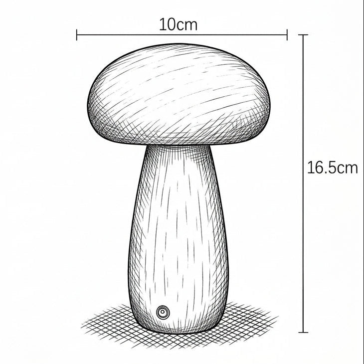 Luminária de Mesa Cogumelo em Madeira – Luz Regulável, Carregamento USB e Design Sofisticado