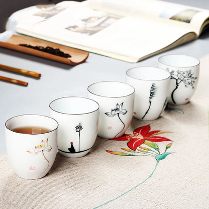 Tea Cups Tea Art - Hand Painted Porcelain 6pcs