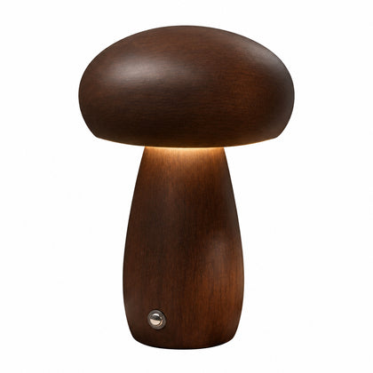 Luminária de Mesa Cogumelo em Madeira – Luz Regulável, Carregamento USB e Design Sofisticado
