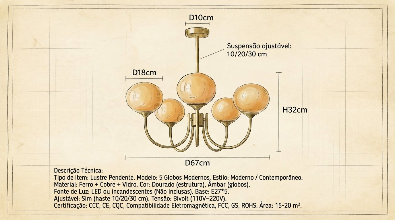 Lustre Pendente, Arandela e Abajur Moderno Bauhaus Glass – Coleção Completa (3 e 5 Globos)