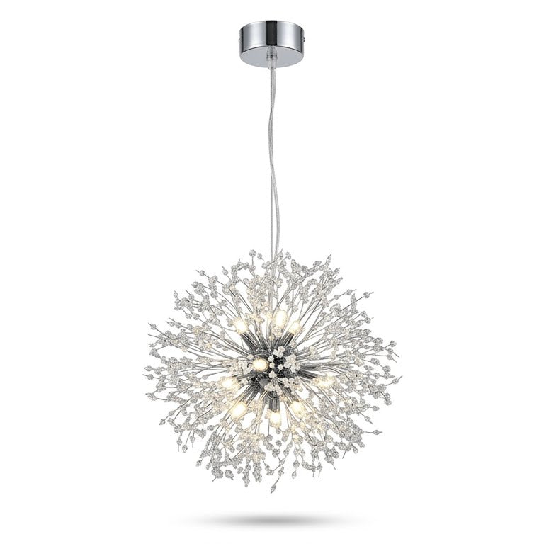Lustre Moderno de Cristal Dente de Leão 50cm Pendente Cromado e Dourado
