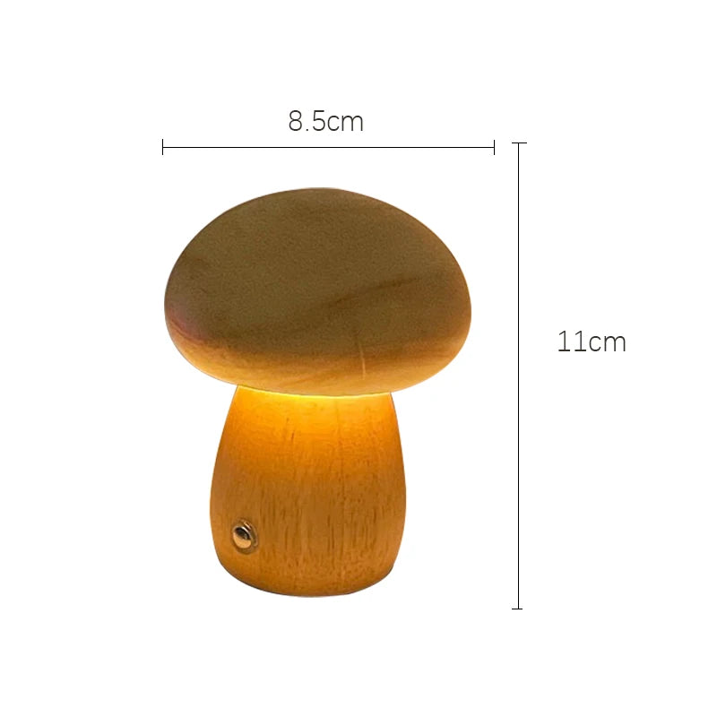 Luminária de Mesa Cogumelo em Madeira – Luz Regulável, Carregamento USB e Design Sofisticado