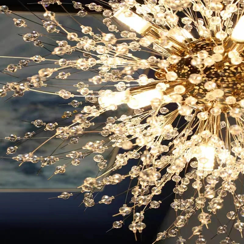 Lustre Moderno de Cristal Dente de Leão 50cm Pendente Cromado e Dourado