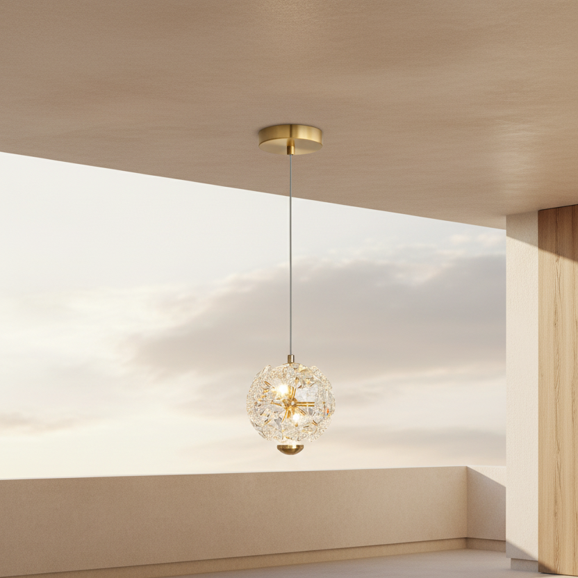 Pendente Safira Dourado Lustre Cristal