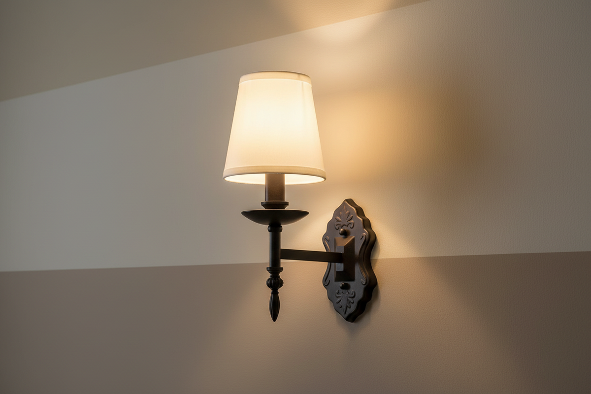 Arandela Tocheiro Preto Vintage com Cúpula de Tecido Branco