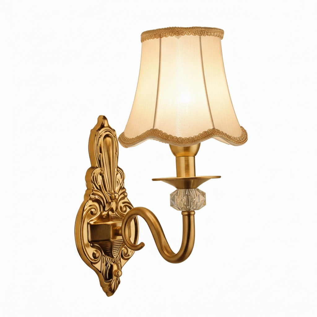 Arandela Tocheiro Dourado Vintage com Cúpula de Tecido – 1 ou 2 Cúpulas