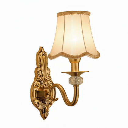 Arandela Tocheiro Dourado Vintage com Cúpula de Tecido – 1 ou 2 Cúpulas