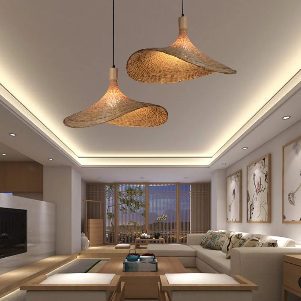 Lustre Pendente Decorativo de Bambu e Rattan 30, 40, 50, 60 e 80cm