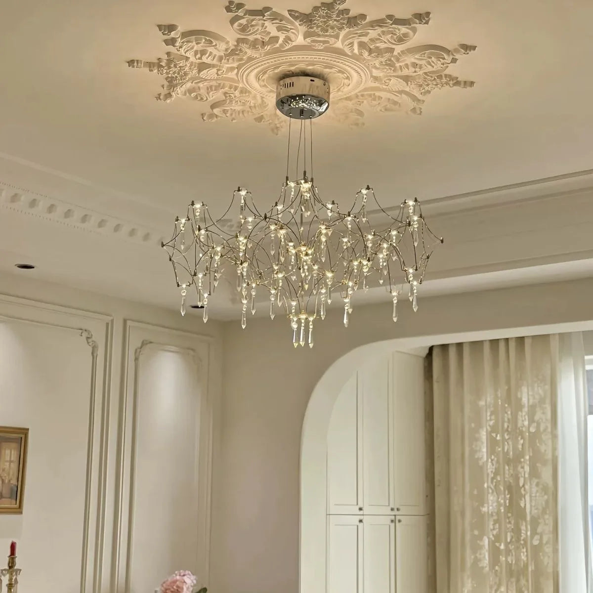 Lustre Pendente de Cristal Vaga-lume LED | Dourado ou Cromado