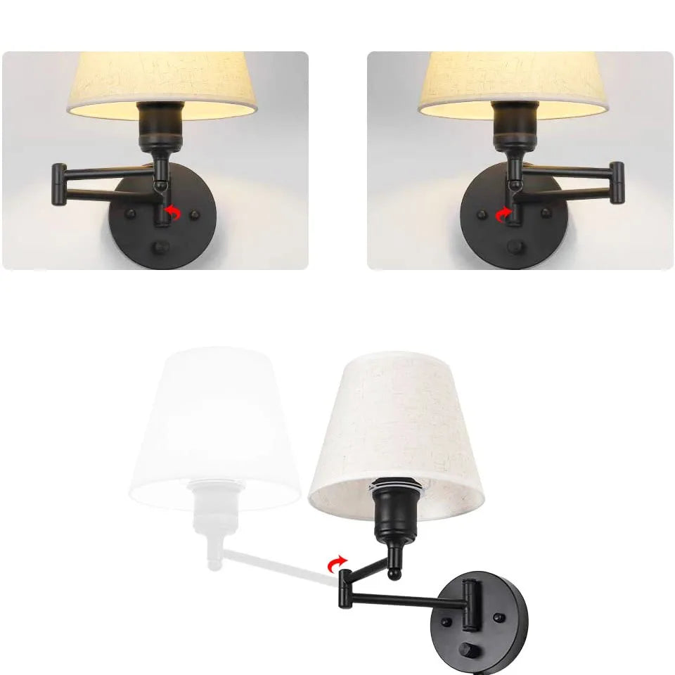 Kit 2 Arandelas de Parede Tocheiro Articuladas com Cúpulas em Tecido