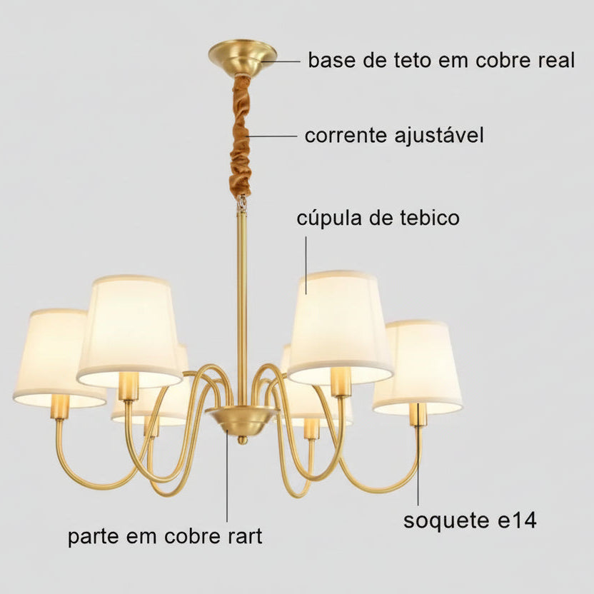 Lustre Dourado Vintage De 3 a 10 Cúpulas Pendente Tocheiro