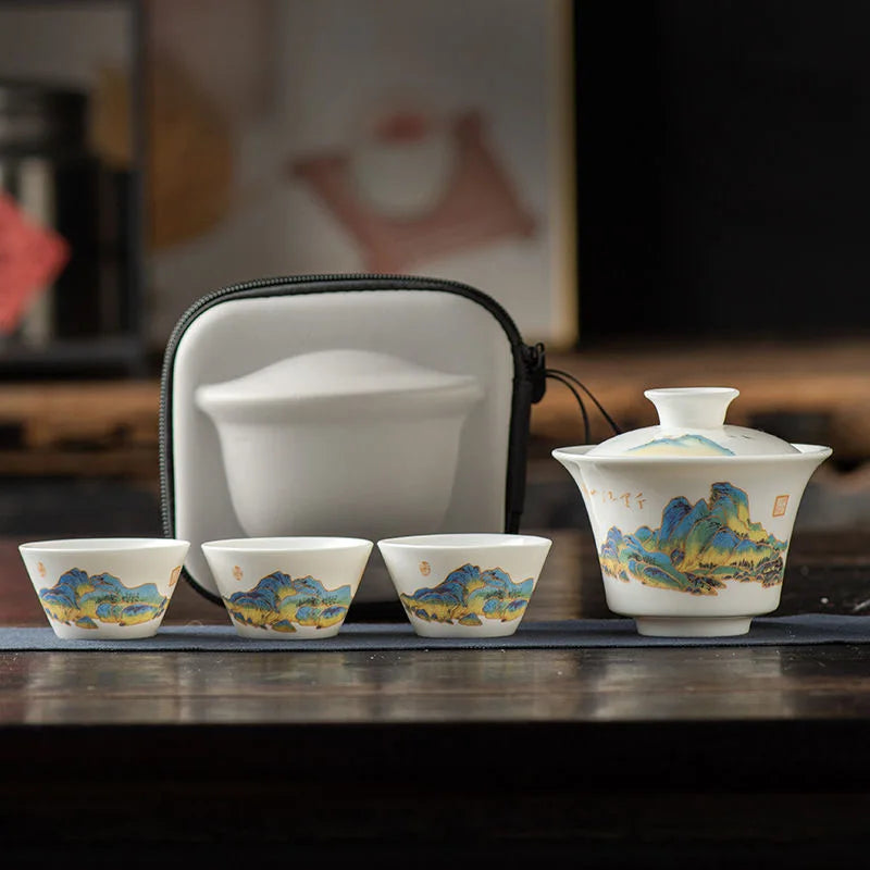 Conjunto de Chá Gaiwan 5 peças Cerâmica Chinesa