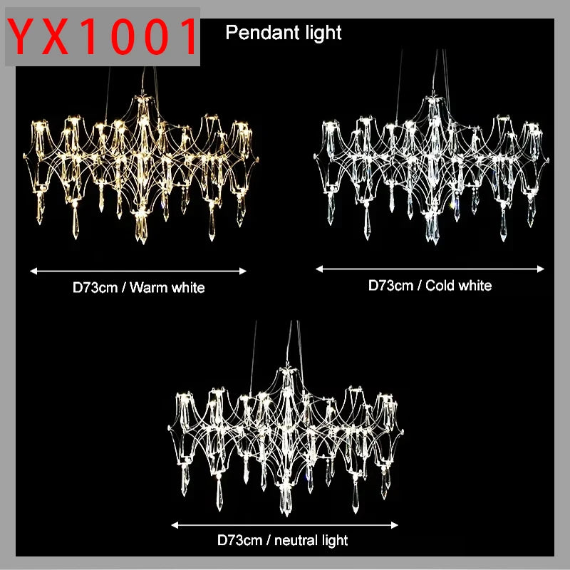 Lustre Pendente de Cristal Vaga-lume LED | Dourado ou Cromado