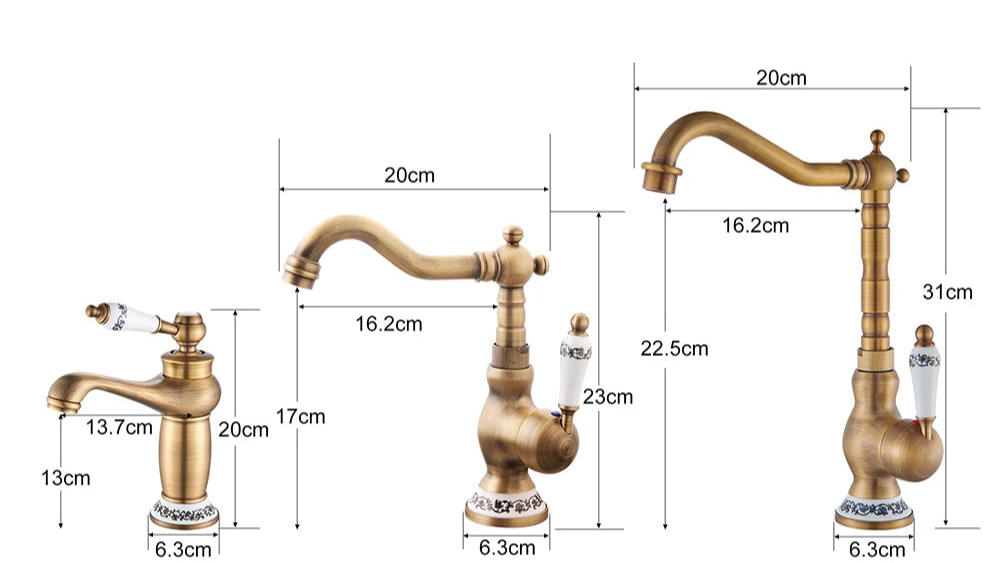Torneira de Lavatório Vintage em Cobre – Bica Giratória com Misturador de Água Quente e Fria