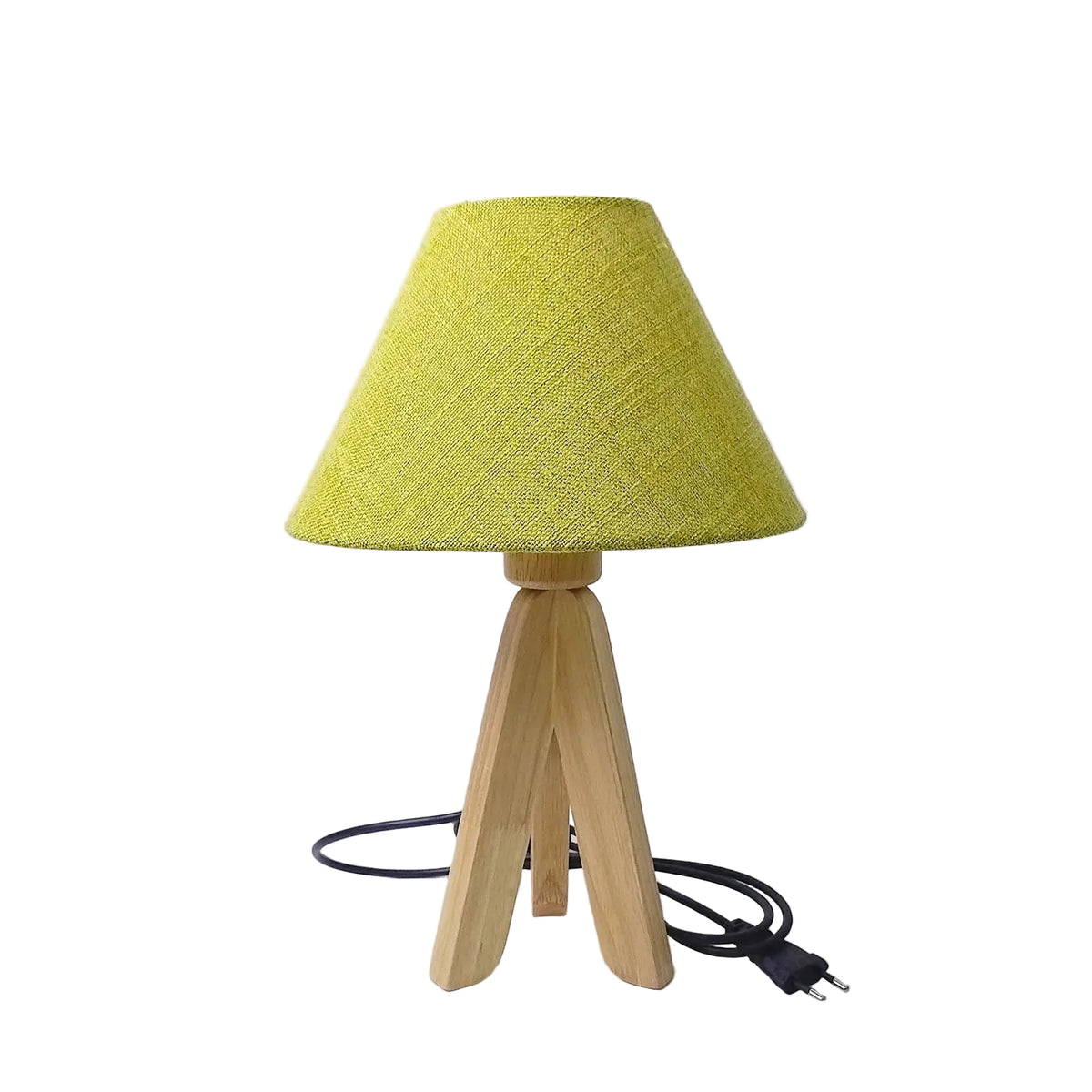 Abajur Eco Gree Madeira e Linho Verde Luminária de Mesa