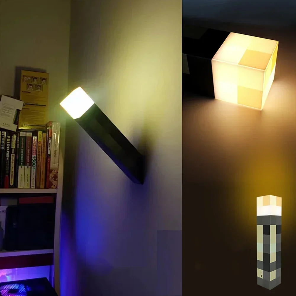 Luminárias Minecraft Recarregáveis – Cubo, Tocha ou Poção Mágica (LED, Sem Fio, 4 Cores)