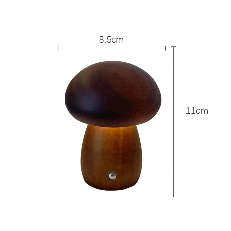 Luminária de Mesa Cogumelo em Madeira – Luz Regulável, Carregamento USB e Design Sofisticado