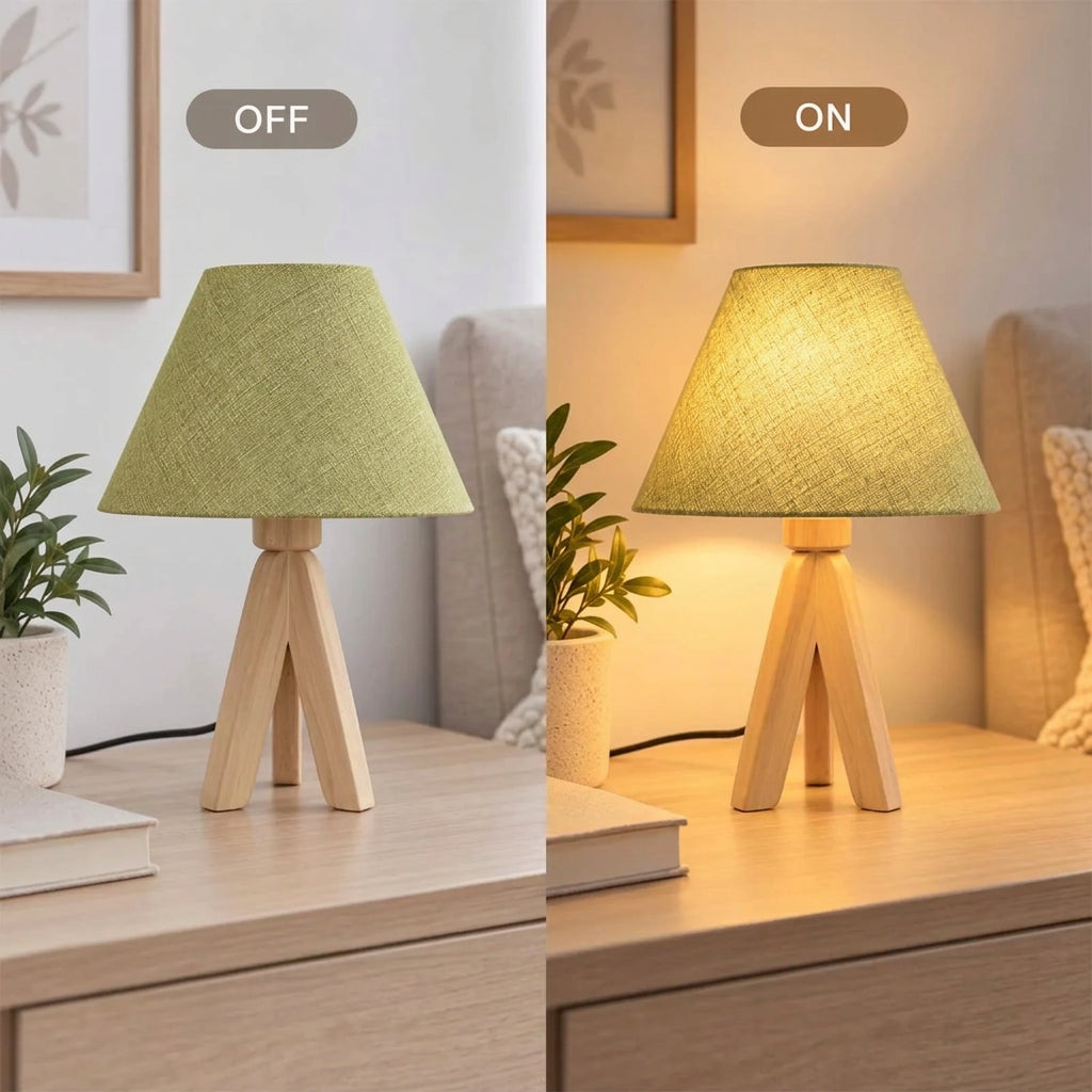 Abajur Eco Gree Madeira e Linho Verde Luminária de Mesa