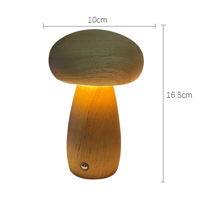 Luminária de Mesa Cogumelo em Madeira – Luz Regulável, Carregamento USB e Design Sofisticado