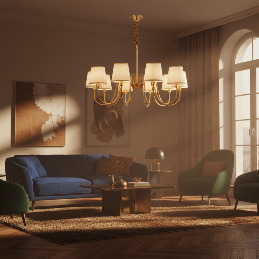 Lustre Dourado Vintage De 3 a 10 Cúpulas Pendente Tocheiro