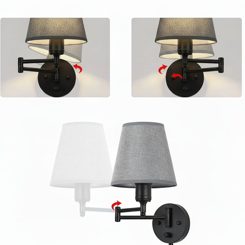 Kit 2 Arandelas de Parede Tocheiro Articuladas com Cúpulas em Tecido