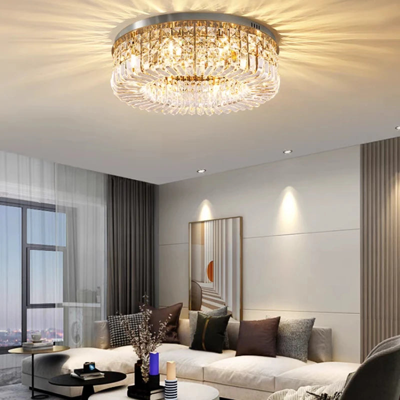 Lustre de Teto Redondo 40, 50, 60, 80cm Pingente de Cristal Moderno
