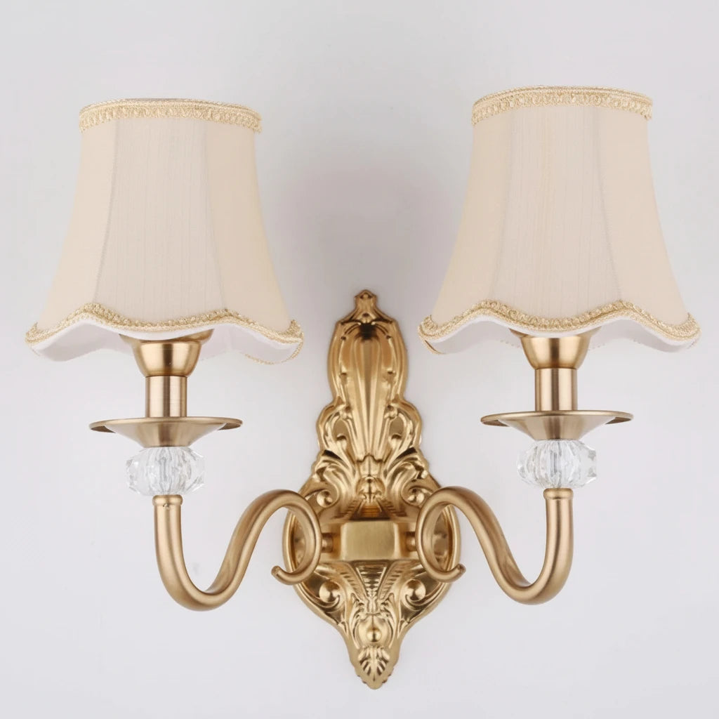 Arandela Tocheiro Dourado Vintage com Cúpula de Tecido – 1 ou 2 Cúpulas