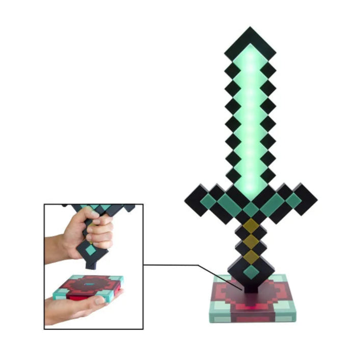 Luminaria de Mesa Espada Minecraft Com Base Recarregável