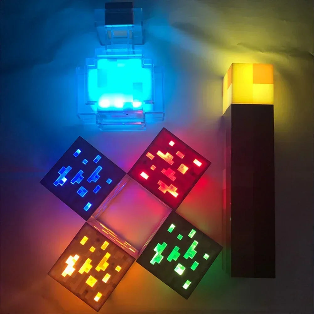Luminárias Minecraft Recarregáveis – Cubo, Tocha ou Poção Mágica (LED, Sem Fio, 4 Cores)
