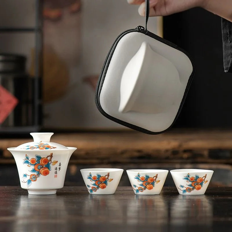 Conjunto de Chá Gaiwan 5 peças Cerâmica Chinesa