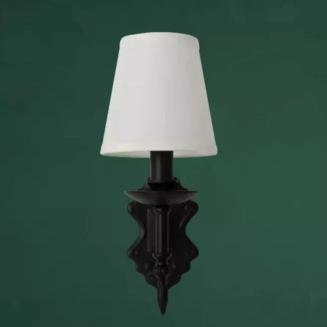 Arandela Tocheiro Preto Vintage com Cúpula de Tecido Branco