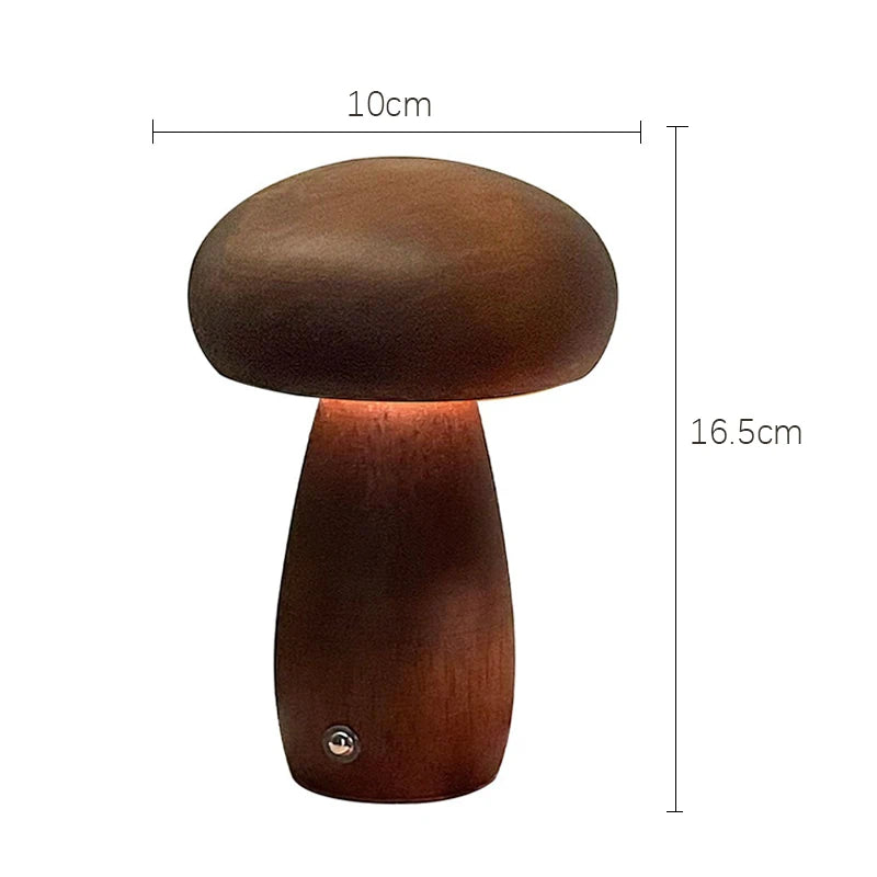 Luminária de Mesa Cogumelo em Madeira – Luz Regulável, Carregamento USB e Design Sofisticado