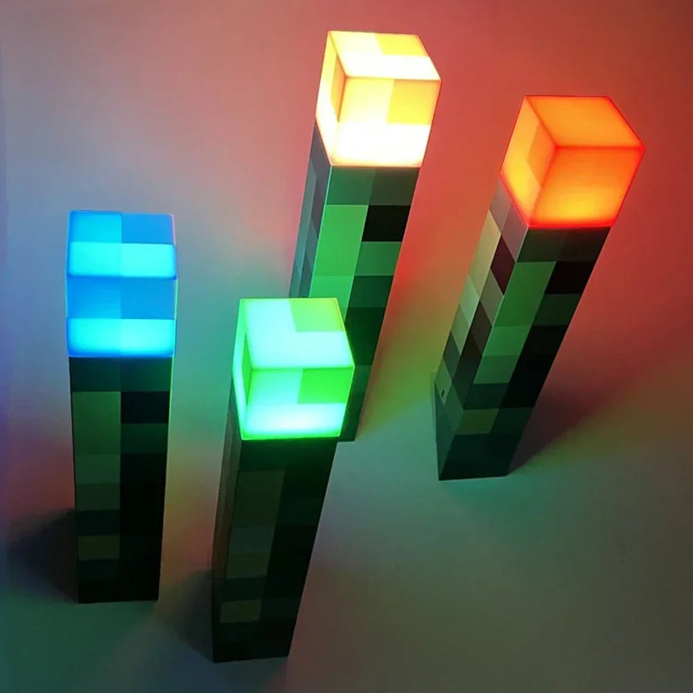 Luminárias Minecraft Recarregáveis – Cubo, Tocha ou Poção Mágica (LED, Sem Fio, 4 Cores)