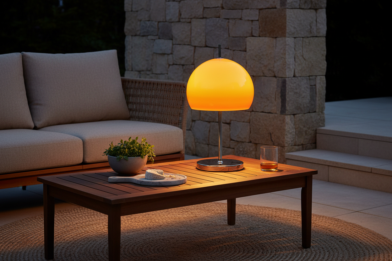 Luminária de Mesa e Piso Bauhaus Cogumelo – Vidro Degradê Laranja LED