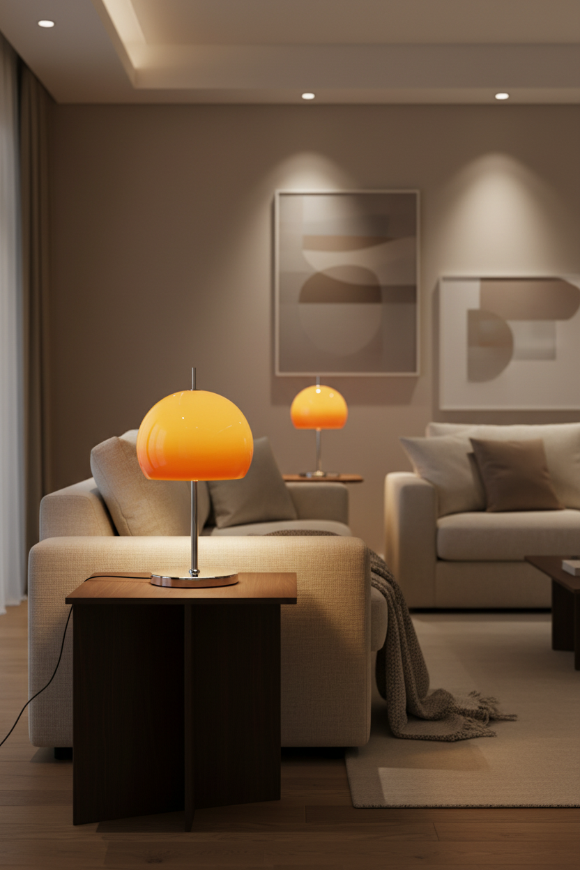 Luminária de Mesa e Piso Bauhaus Cogumelo – Vidro Degradê Laranja LED