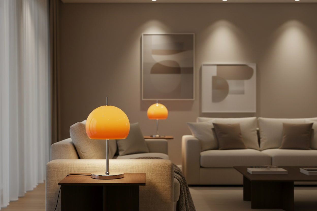 Luminária de Mesa e Piso Bauhaus Cogumelo – Vidro Degradê Laranja LED