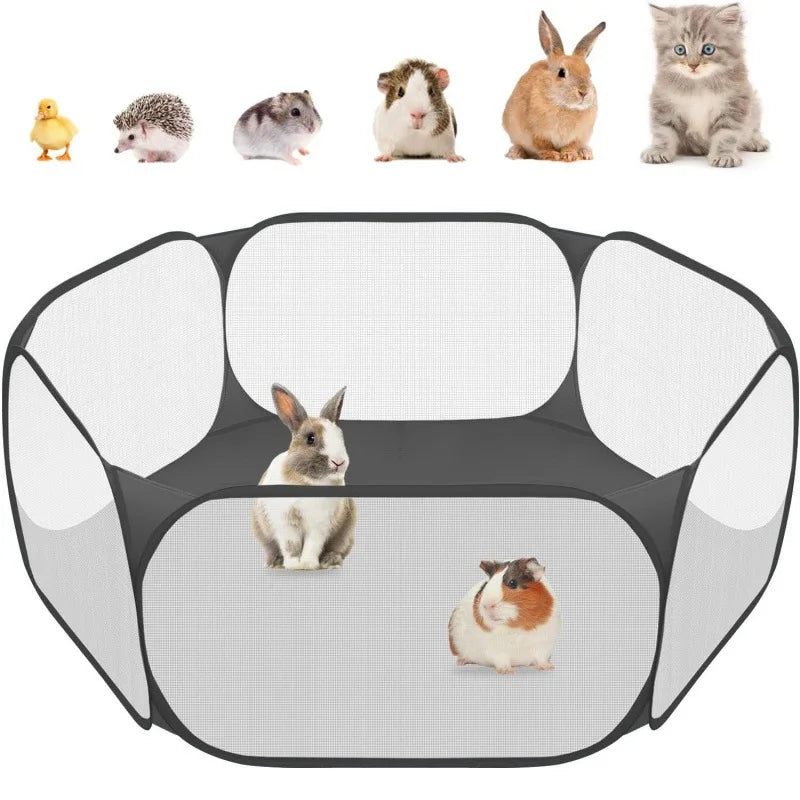 Cercado Portátil Transparente para Pequenos Animais – Cercado Dobrável Tipo Tenda para Cachorro, Hamster, Coelho, Porquinho-da-Índia