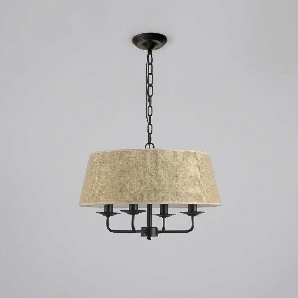 Lustre Vintage Americana Pendente Cúpula Única Tecido para Estar e Jantar