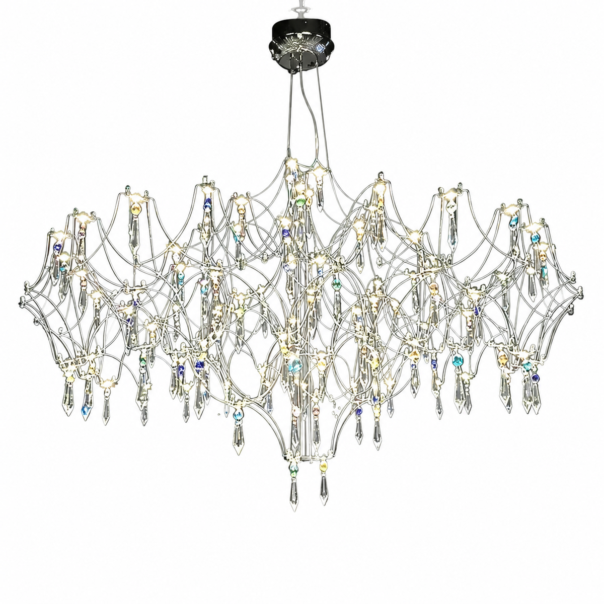 Lustre de Cristal Vaga-lume cromado, foto tratada em fundo branco