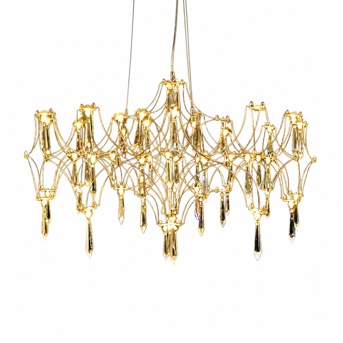 Lustre de Cristal Vaga-lume dourado, foto tratada em fundo branco
