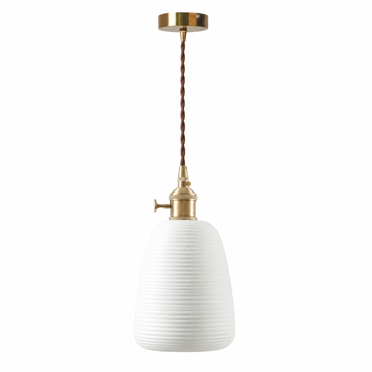 Pendente de Cerâmica Vintage Branco alongado com frisos — 14 cm em fundo branco