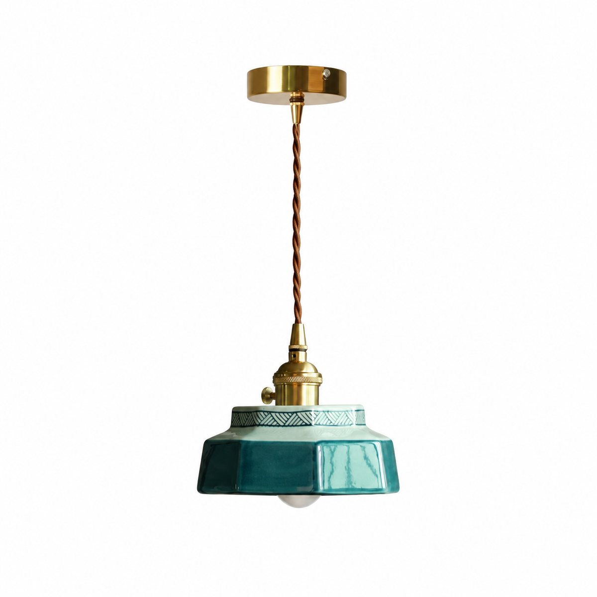 Pendente de Cerâmica Vintage Azul petróleo decorado — 14 cm em fundo branco