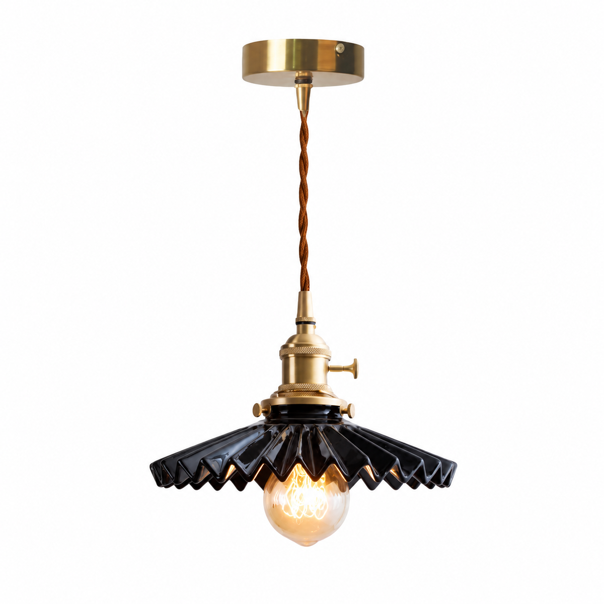Pendente de Cerâmica Vintage Preto plissado — 20 cm em fundo branco