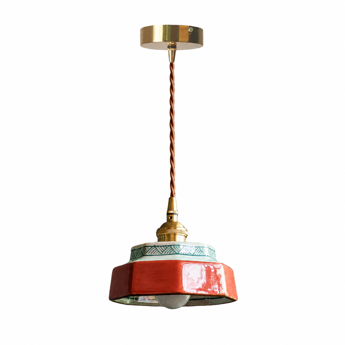 Pendente de Cerâmica Vintage Vermelho decorado — 14 cm em fundo branco