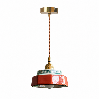 Pendente de Cerâmica Vintage Vermelho decorado — 14 cm em fundo branco